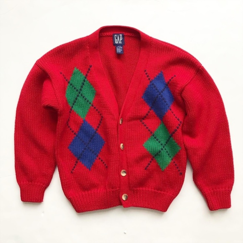 Vintage BABygap knit argyle cardigan EUC M(8-9Y)